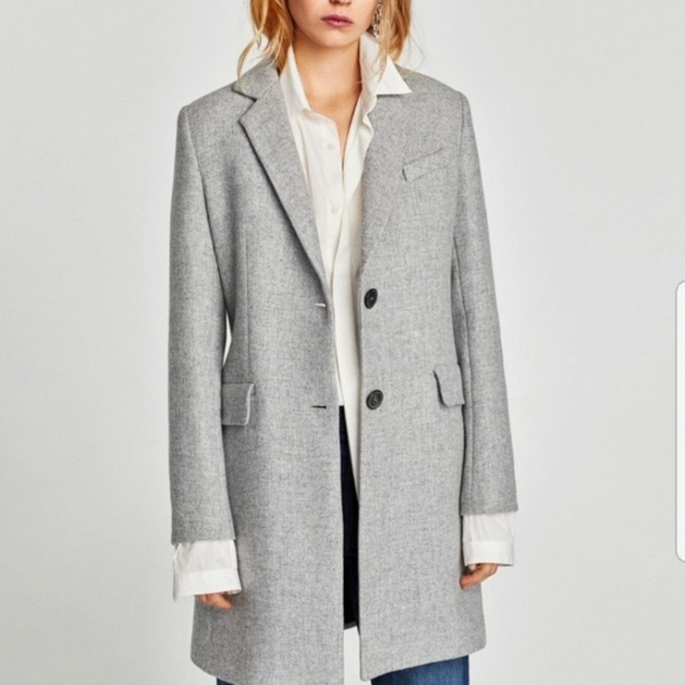 Zara grey two button coat jacket. Wool blended.